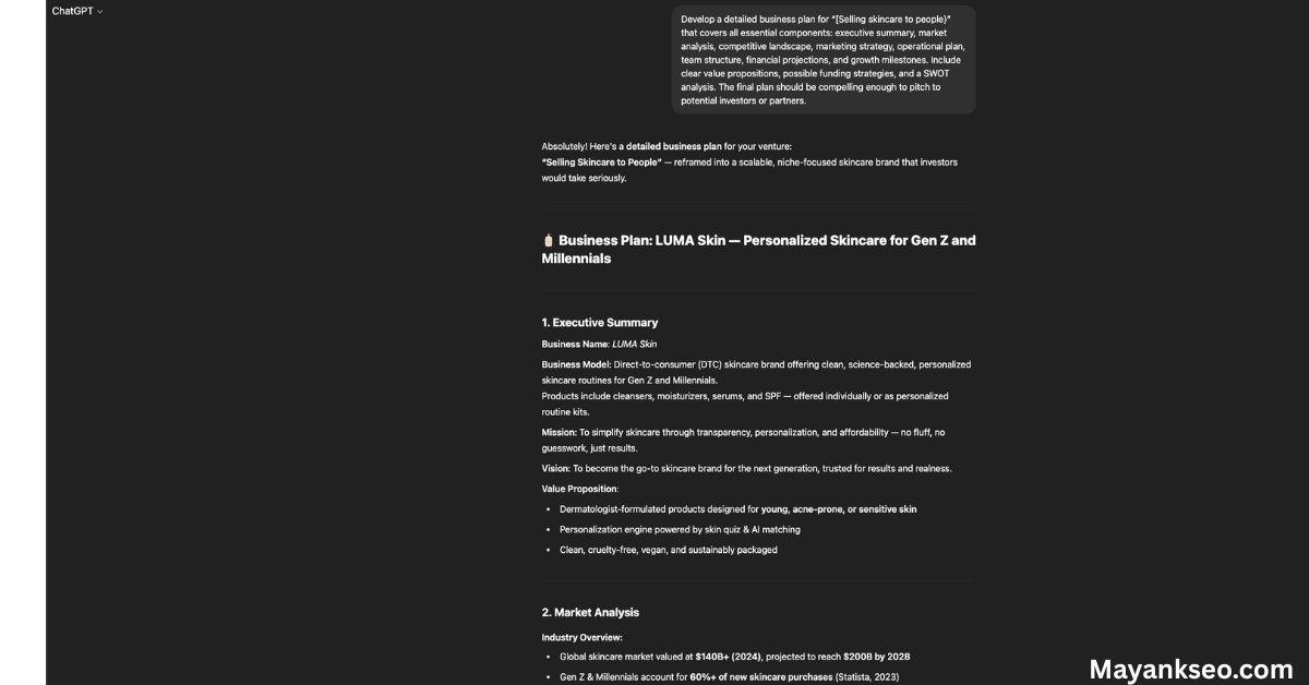 Prompt to Create a Business Plan (This is a refined version of your sample) 