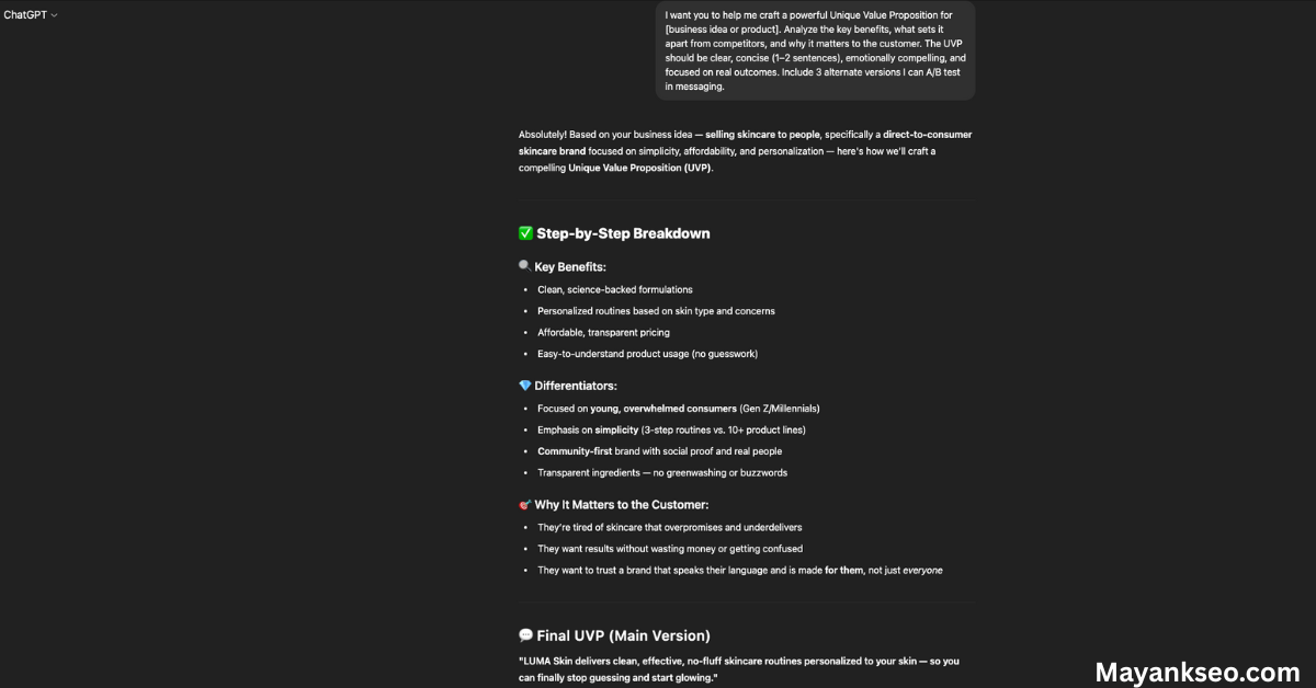 Prompt to Craft a Unique Value Proposition (UVP) 